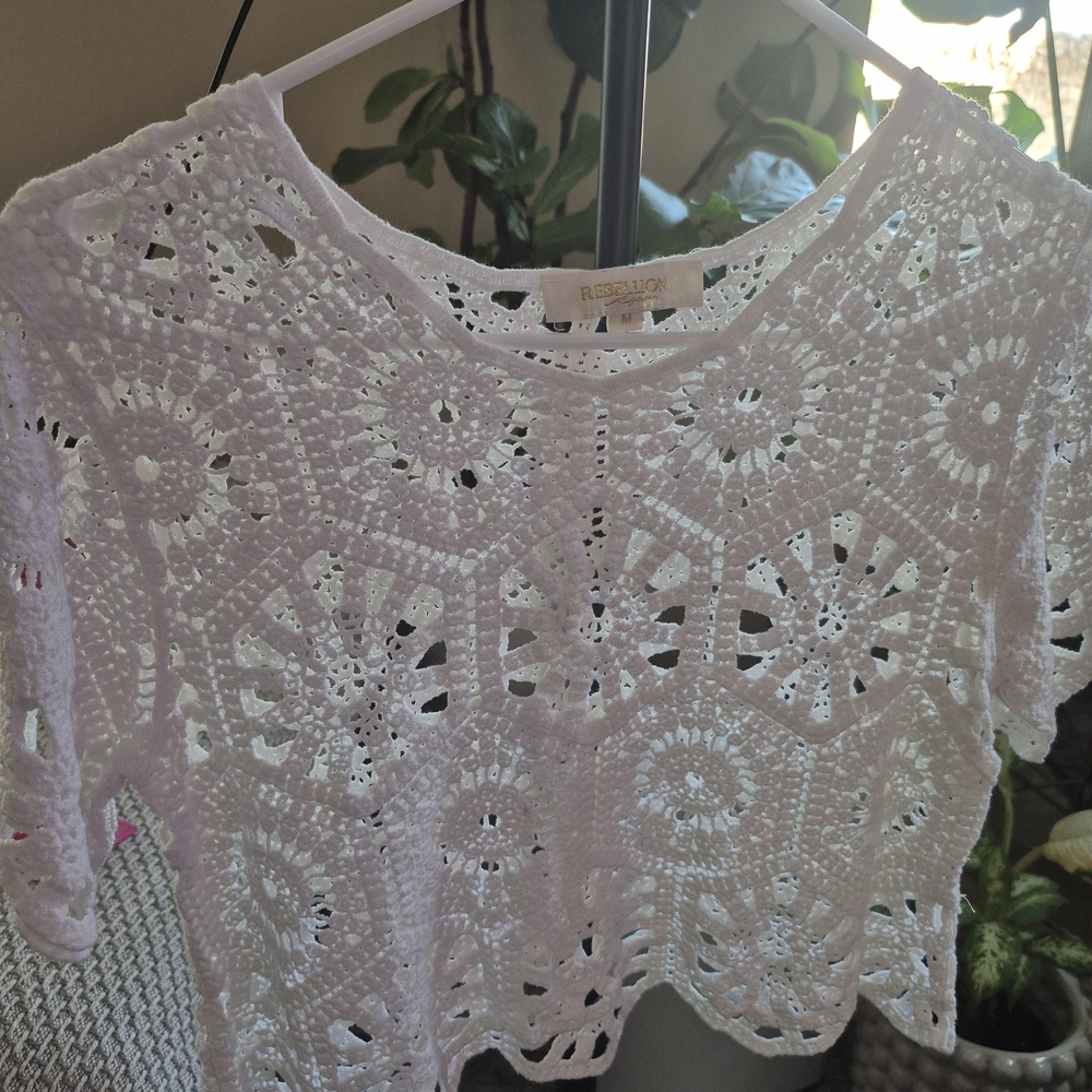 Rebellion White Crochet Women's Blouse - Picture 2 of 4